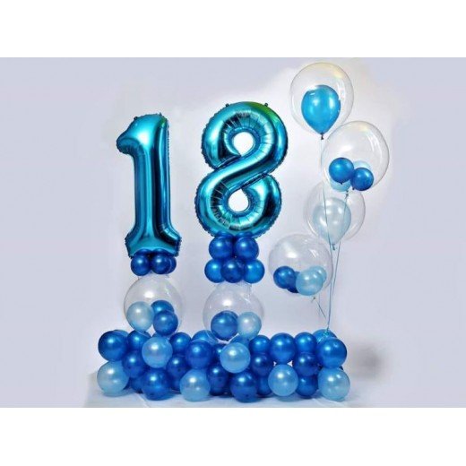 18th  Blue colour Birthday  Balloons Bouquet